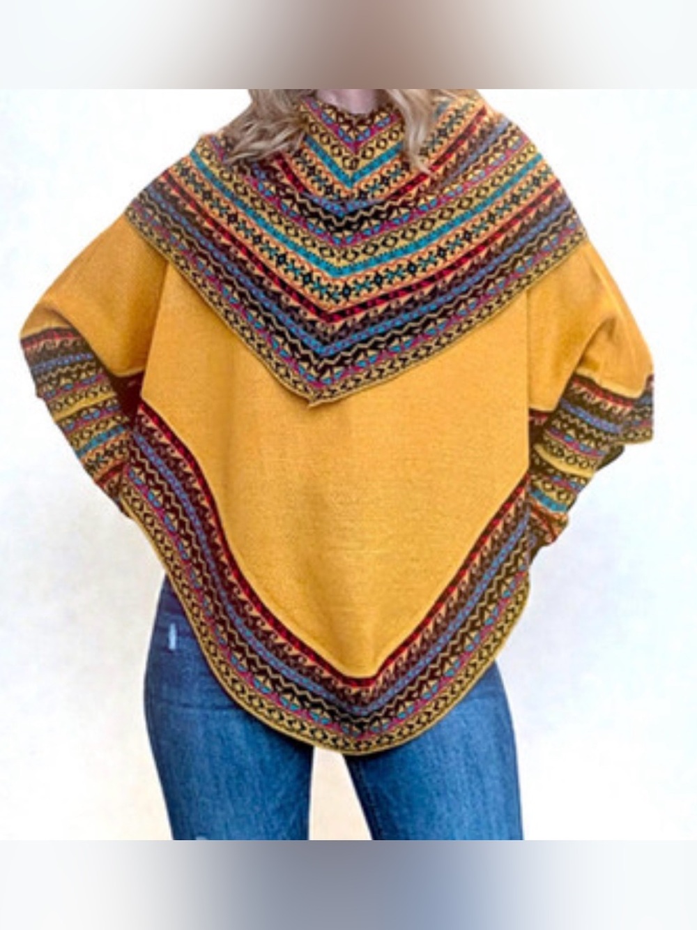 Alpaca Wool Turtleneck Poncho Mustard Poncho Sweater - Women